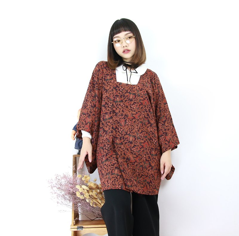 Back to Green - Japanese back to the line classical illustration pattern vintage kimono - Women's Tops - Silk 
