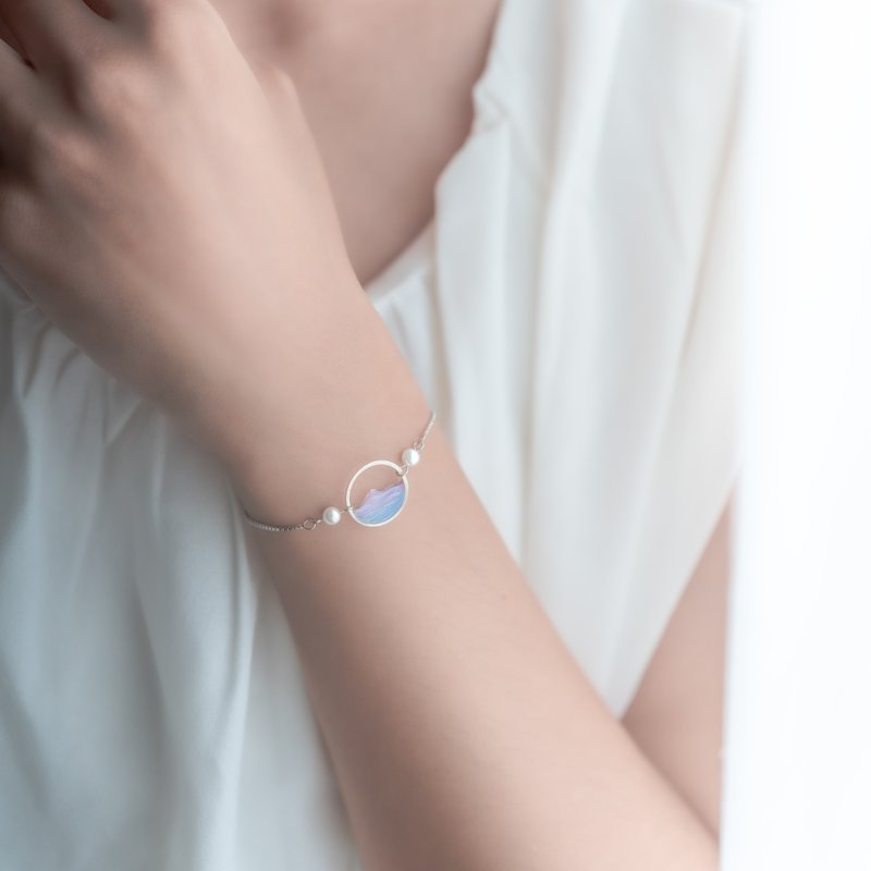 雲海系列 | 雲海圓形純銀手鍊 925純銀 可以戴著洗澡 - 手鍊/手環 - 樹脂 紫色