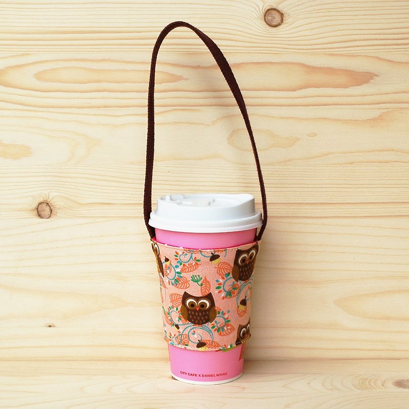 Flower Owl Drink Bag / Cup Set - Beverage Holders & Bags - Cotton & Hemp Pink
