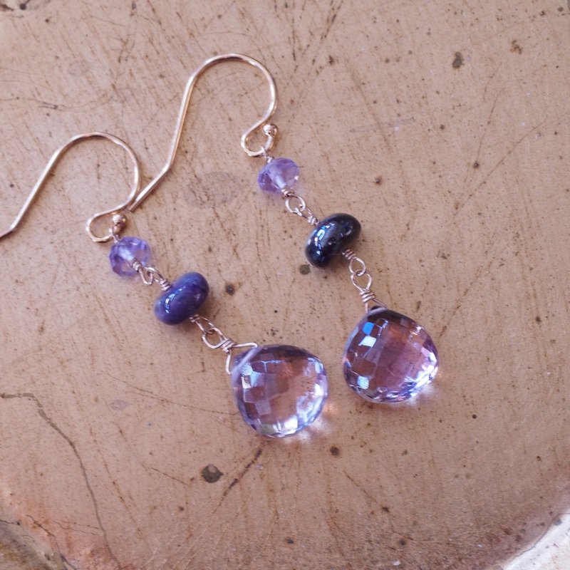 14K GF 天然紫黃晶 超美水滴刻面 舒俱徠 手工耳環 Ametrine - 耳環/耳夾/耳骨夾 - 半寶石 紫色