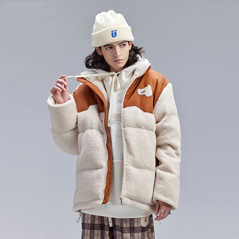 メンズのラムウールのパッチワイヤー綿のコート冬の綿のコートのコート - アウター メンズ - ポリエステル カーキ