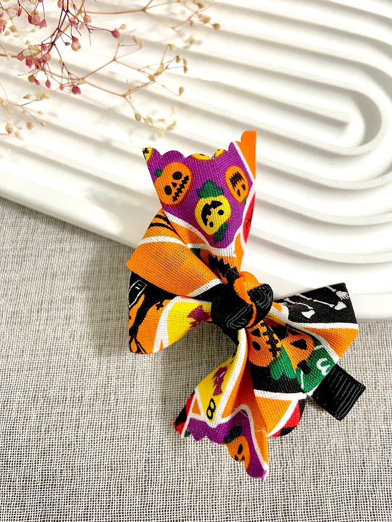 Helloween Series-Bow Tie Hair Clip-Purely Handmade/Gift - Hair Accessories - Cotton & Hemp Orange