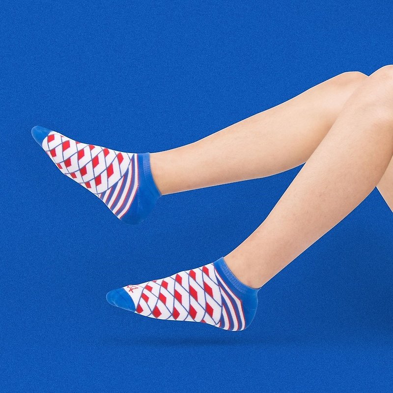 【Neo-classic Collection】Liberty Geo Sports Ankle Socks - ถุงเท้า - ผ้าฝ้าย/ผ้าลินิน สีน้ำเงิน