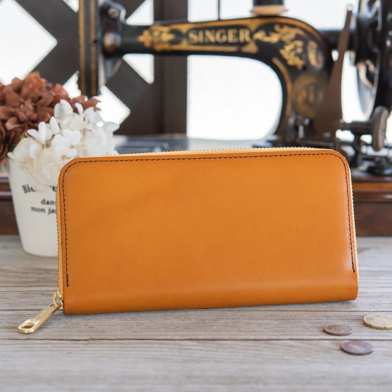 日本製造　牛皮　錢包　栃木皮革製作　芥末黃 　made in JAPAN handmade leather wallet - 錢包/皮夾/長短夾 - 真皮 黃色