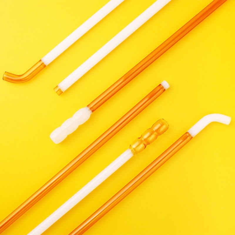 GOODGLAS | Two-color straws-white & yellow/three-in-one set - Reusable Straws - Glass Transparent