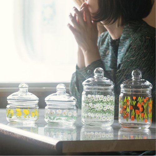 ADERIA 津輕玻璃 日本ADERIA 昭和復古花朵玻璃罐360ml / 680ml / 共5