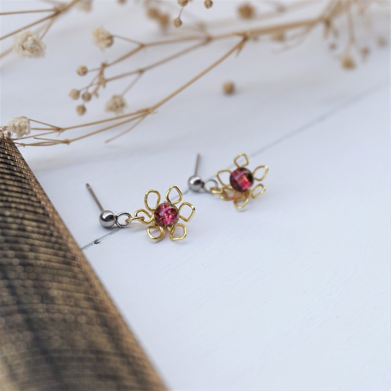 << Narcissus Blossoming - Peach Blossom Blossom >> Watermelon Tourmaline Natural Stone Earrings - Earrings & Clip-ons - Gemstone Red