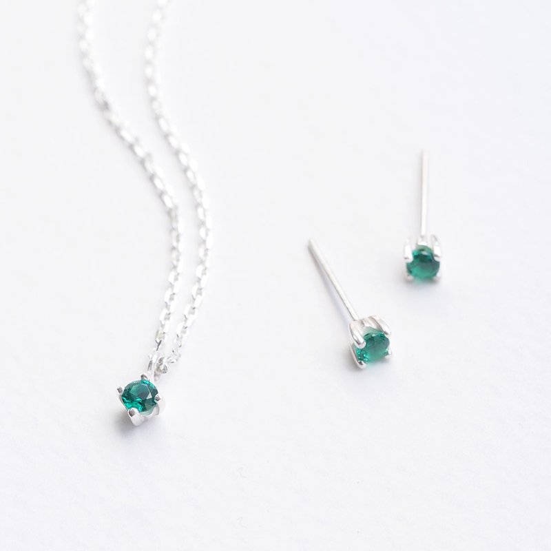 2コset) 一粒 エメラルド ネックレス ピアス セット シルバー925 - ネックレス - 金属 グリーン