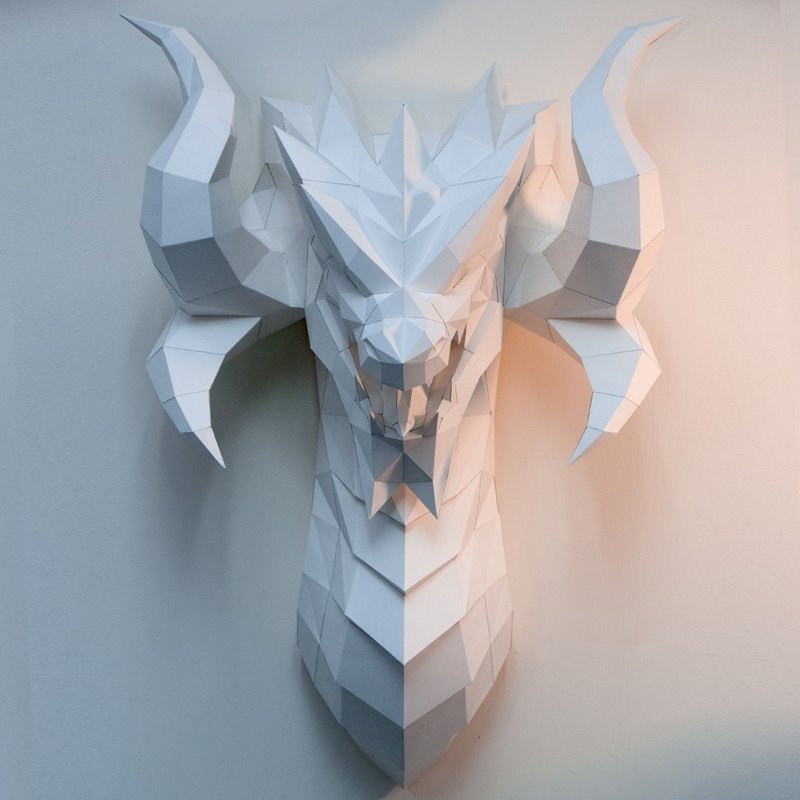 DIY Handmade 3D Paper Model Wall Decoration Fantasy Series-Dragon Wall Decoration - ของวางตกแต่ง - กระดาษ ขาว