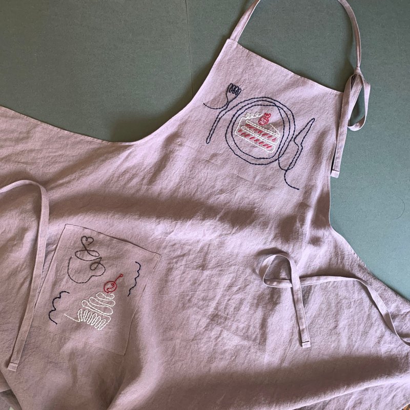 Original Embroidered Apron    Sweet Time   Smoky Pink - ผ้ากันเปื้อน - ผ้าฝ้าย/ผ้าลินิน สึชมพู