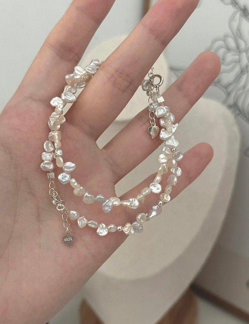 YuanPearl園珍手作 YuanPearl天然極光稀有巴洛克花瓣珍珠迷你點位3-5mm設計款手鏈