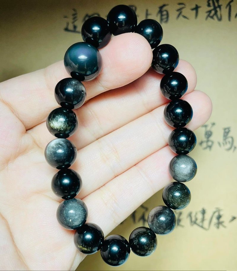 驀然(手環系列)三曜石~~黑/銀/金曜石8mm綜合--避邪 - 手鍊/手環 - 石頭 黑色