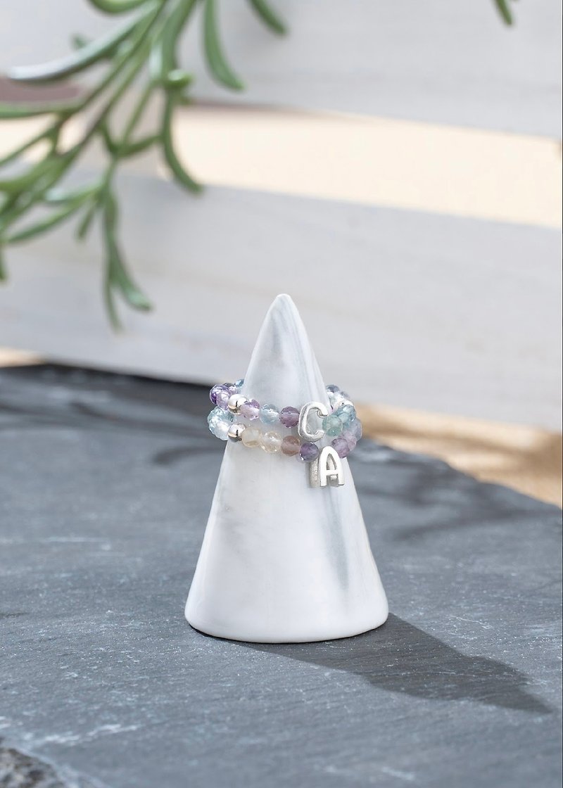 【XiaoWei】Rainbow letter elastic ring - General Rings - Crystal Multicolor