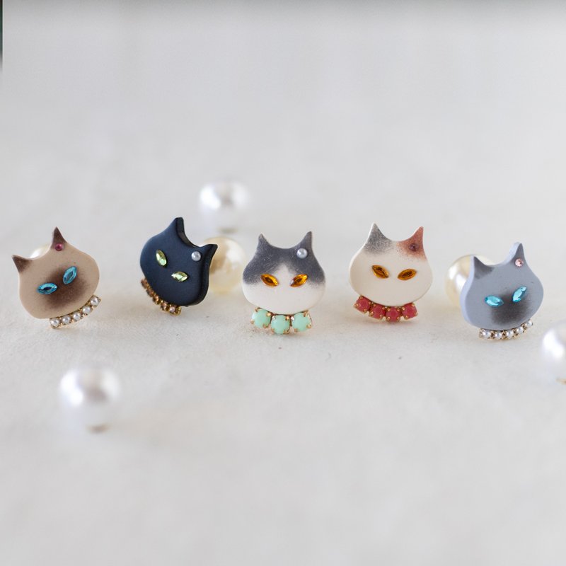 【クリスマス限定】選べる猫とパールキャッチ ピアス/ノンホール - ピアス・イヤリング - 粘土 多色