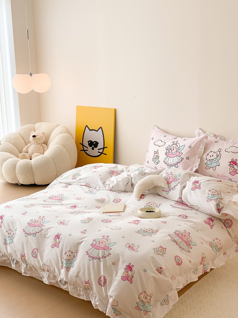 Cloud Elf 100% Cotton Cute Ruffle Dormitory Bed Bedding Set of Four - เครื่องนอน - ผ้าฝ้าย/ผ้าลินิน หลากหลายสี