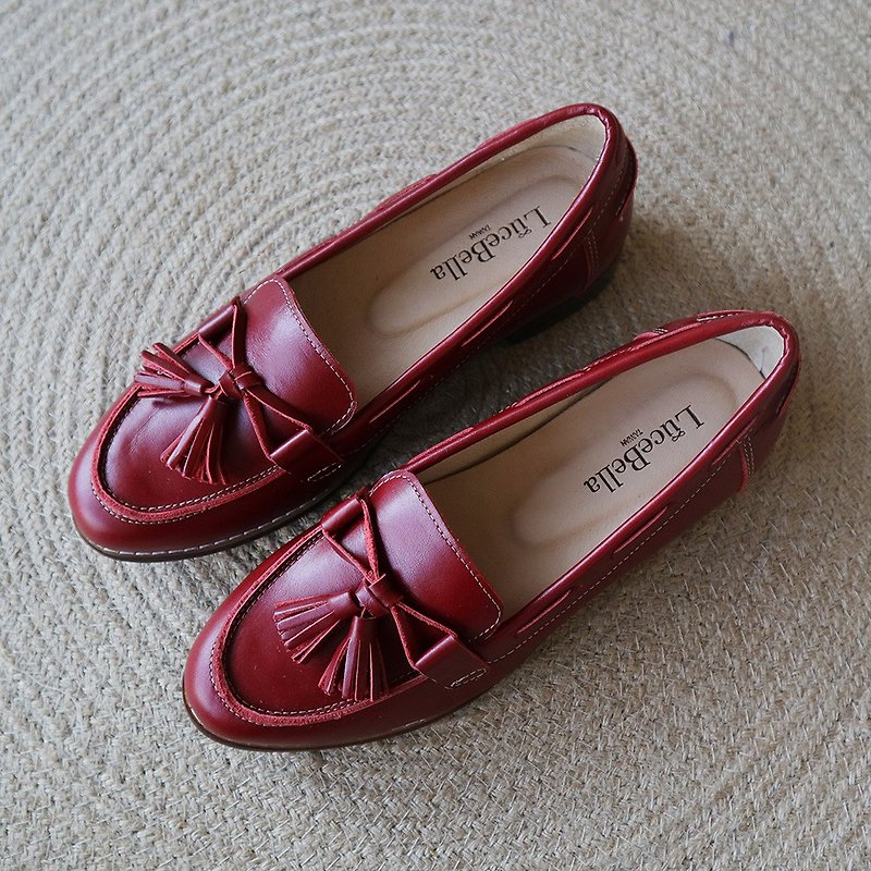 【Little Prince】Tassel Loafers - Wine Red - Women's Oxford Shoes - Genuine Leather Red