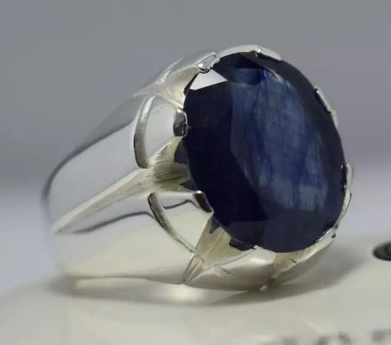 Blue Sapphire Ring Mens Natural Sapphire Stone Real Gemstone Rings 925 Sterling - แหวนทั่วไป - เครื่องเพชรพลอย สีน้ำเงิน