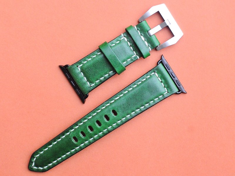 Apple Watch 42mm 錶帶 好好縫 皮革材料包 免費刻字 手工包 情侶禮物 簡約實用 意大利皮 植鞣革 皮革DIY 真皮 牛皮 客製化 情人節禮物 - 女錶 - 真皮 綠色