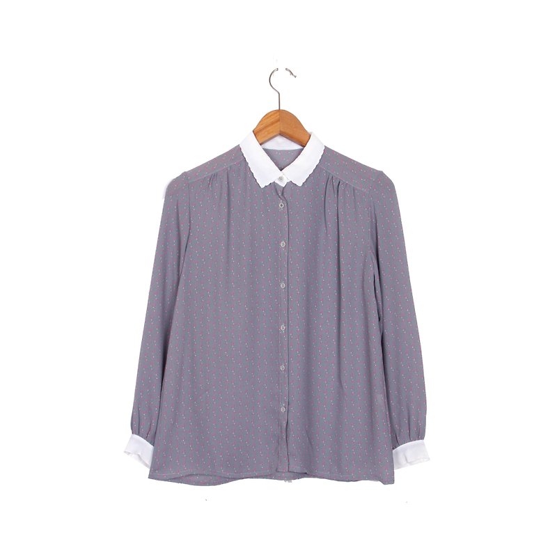 [Vintage] egg plant flower collar shirt tie stamp vintage - Women's Shirts - Polyester Purple