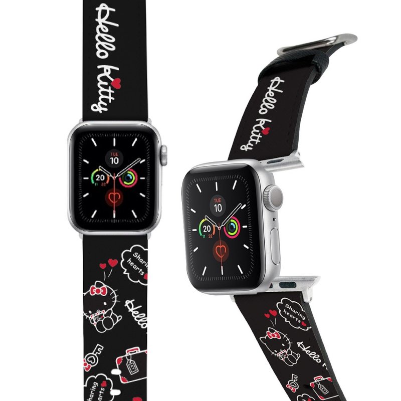 SANRIO-Apple Watch-Leather Series-Black Heart HELLO KITTY - Watchbands - Faux Leather Black