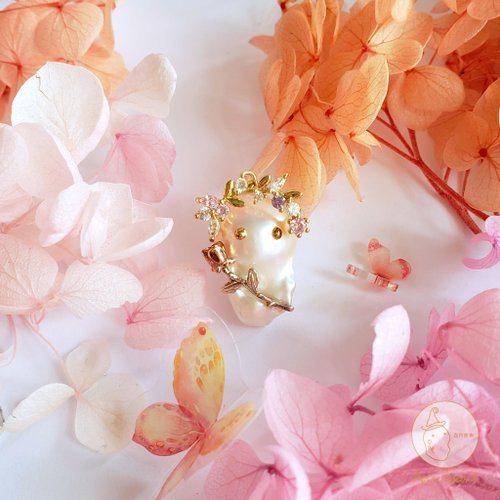 apri lpearl Baroque 原創設計巴洛克淡水珍珠可愛花仙子項鍊