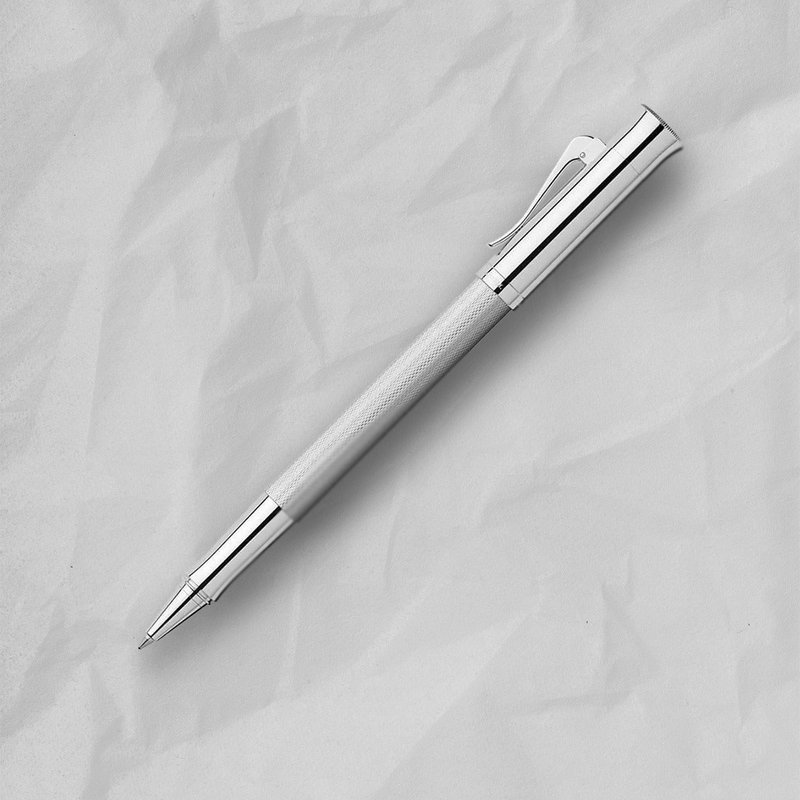 【Graf von Faber-Castell】 繩紋飾 鋼珠筆-鍍銠金屬 VIP刻字 - 鋼珠筆 - 樹脂 銀色