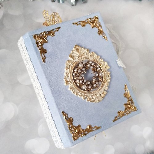 VitaMint Handmade Blue Velvet Fairy Winter Notebook / Junk Journal in a Gift Box