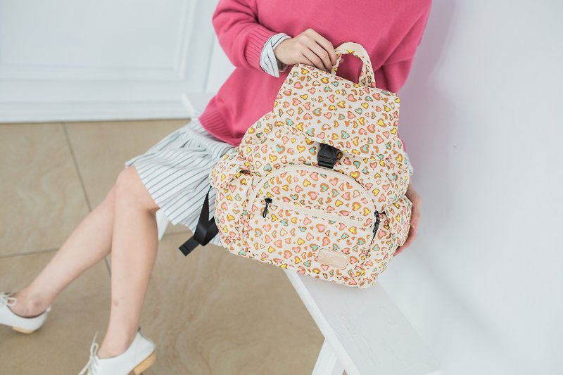 [Smart storage with multiple inner pockets] Backpack after beam mouth-Sweetheart Leopard - กระเป๋าคุณแม่ - เส้นใยสังเคราะห์ สึชมพู