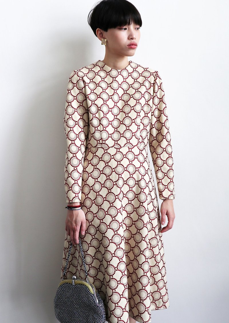 Pumpkin Vintage. Vintage Round Neck Embroidery Thick Dress - One Piece Dresses - Wool 