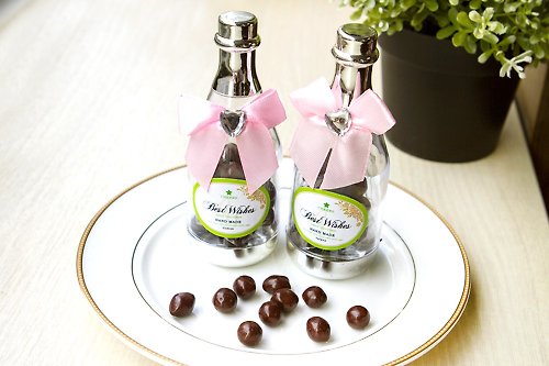 幸福朵朵 婚禮小物 花束禮物 節日萬用香檳糖果瓶-米果巧克力-滿百份免費印名字 工商禮贈品