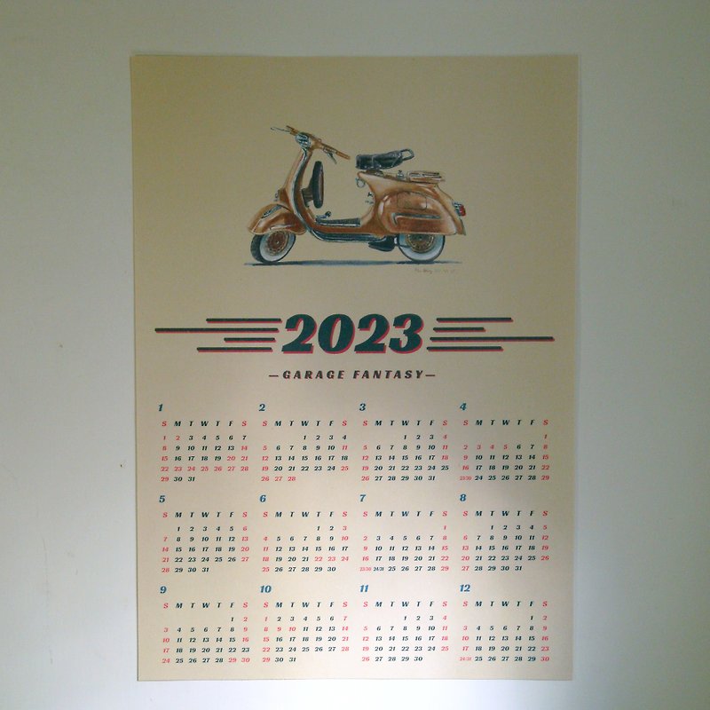 2023年海報年曆 / GARAGE FANTASY-偉士牌 / A3尺寸 - 月曆/年曆/日曆 - 紙 