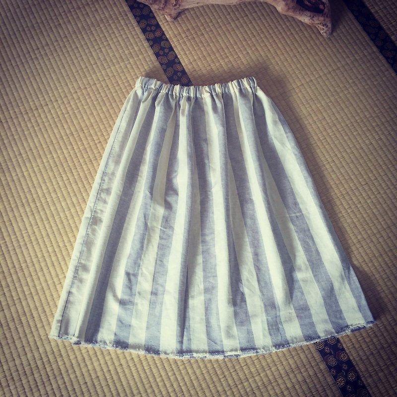 Last !!! cotton gray striped elastic band Yuanqun - Skirts - Cotton & Hemp Gray