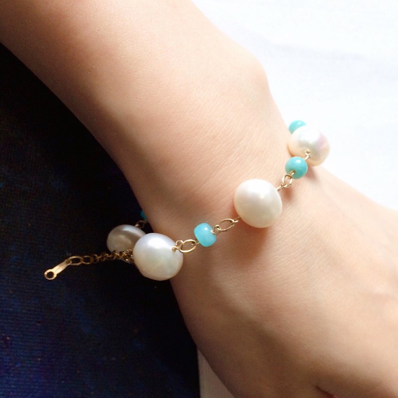 Miss Flora | 14kgf- amazonite & pearls bracelet - Bracelets - Pearl White