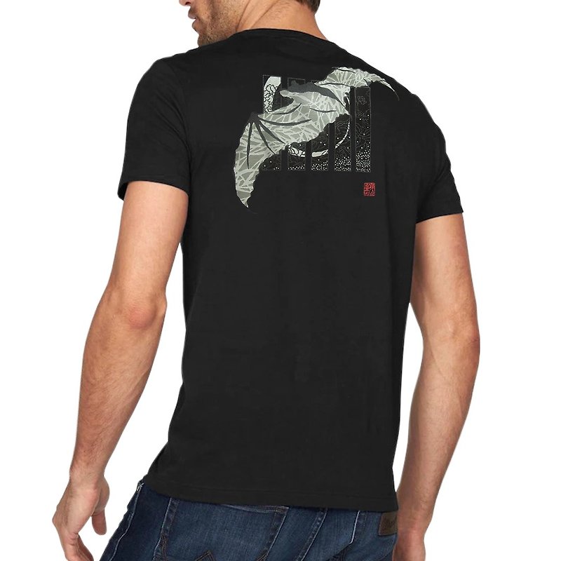 日本製アートTシャツ 蝙蝠 綿100% ユニセックス 黒 - T 恤 - 棉．麻 黑色