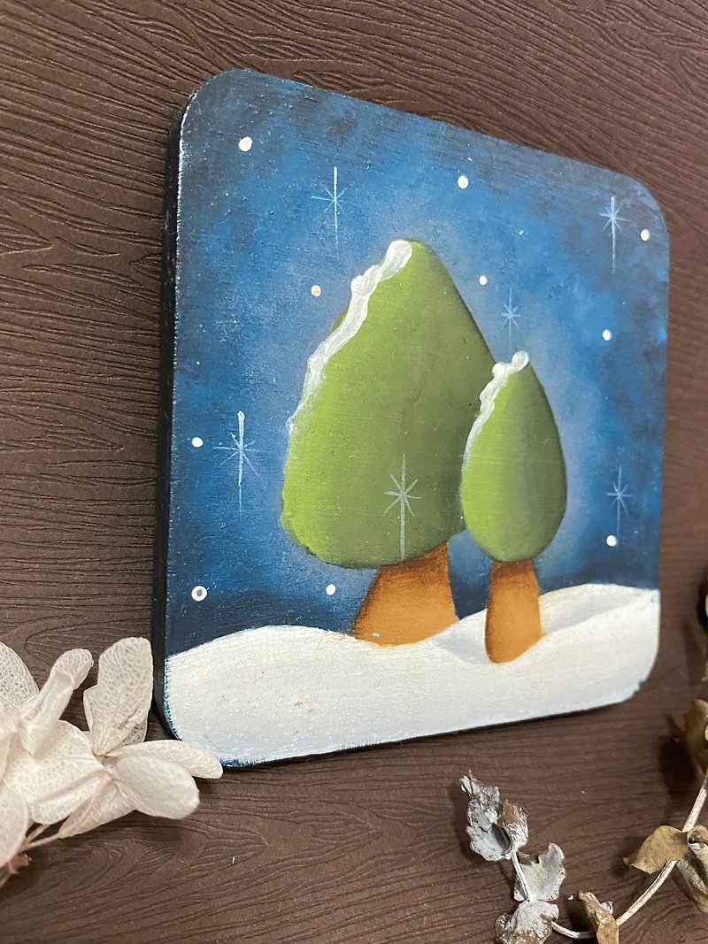 Happy gifts/woodenware painting/ Acrylic paint hand-painted-coaster - ที่รองแก้ว - ไม้ สีน้ำเงิน