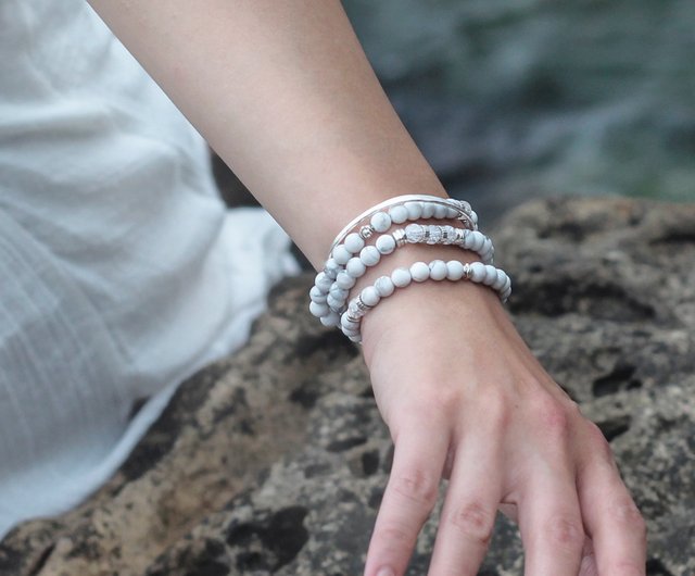 White and Crystal Triple Bracelet - Beads To You