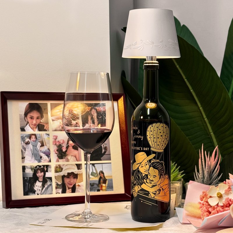 情侶人像訂製雕刻紅酒 浪漫氛圍酒塞燈 情人節客製化禮物 送女友 - 酒類 - 玻璃 