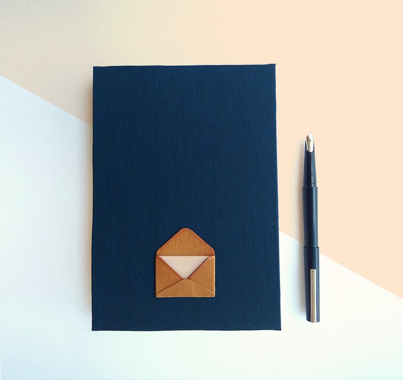 Handmade book/notebook (A5 size) darkblue with envelope on cover - 筆記本/手帳 - 紙 藍色