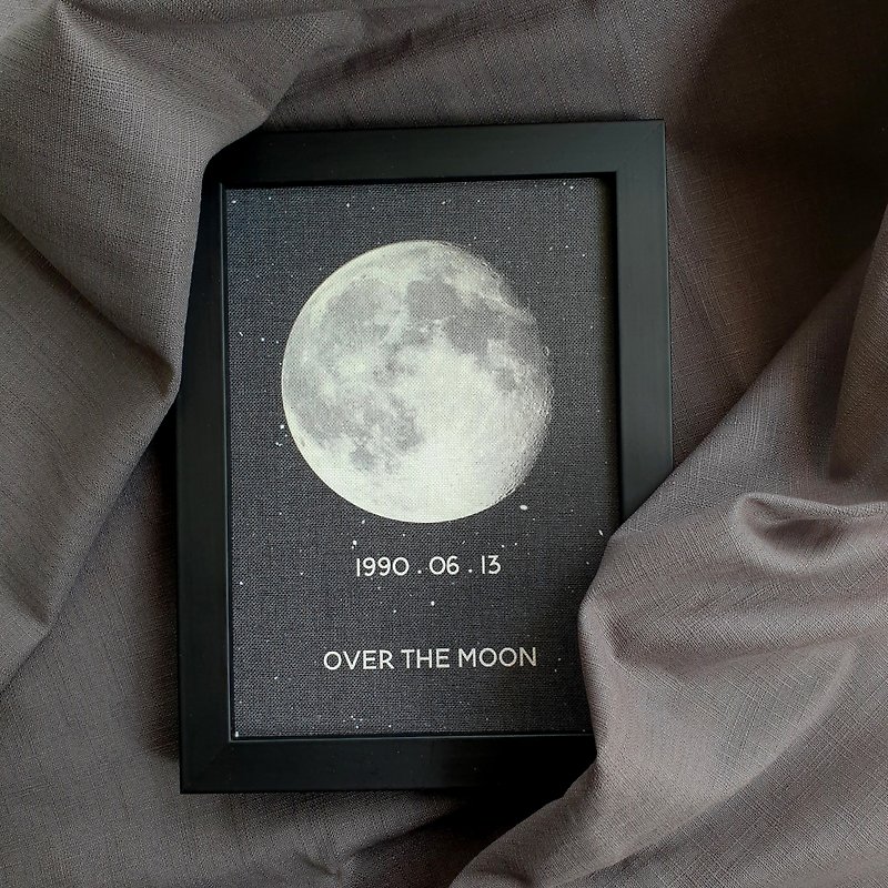 [Customized] Wooden photo frame/the moon of the day you were born/burlap - Picture Frames - Wood Black