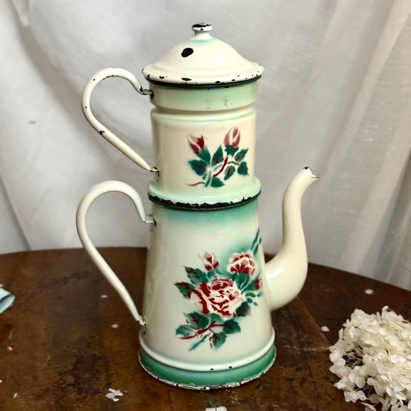 * 50873-迷人古董法式琺瑯雙層咖啡壺 - 居家收納/收納盒/儲物盒 - 其他金屬 