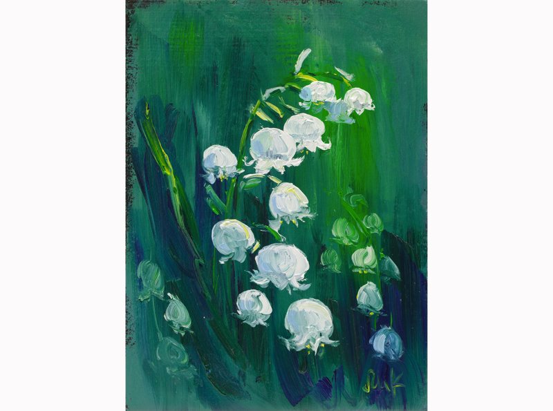 Lily of the Valley Painting Floral Original Art White Flowers Wall Art May Lily - 海報/掛畫/掛布 - 其他材質 白色