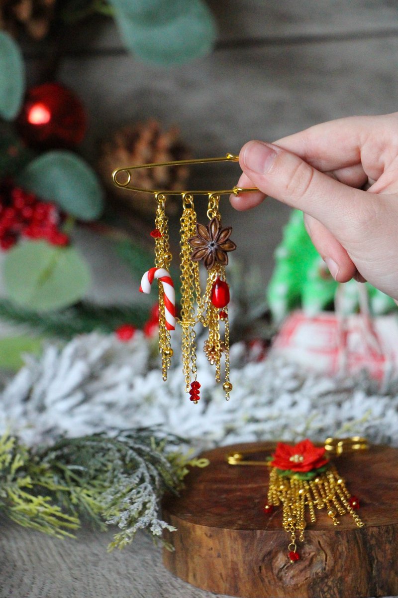 Christmas brooch - 胸針 - 黏土 多色