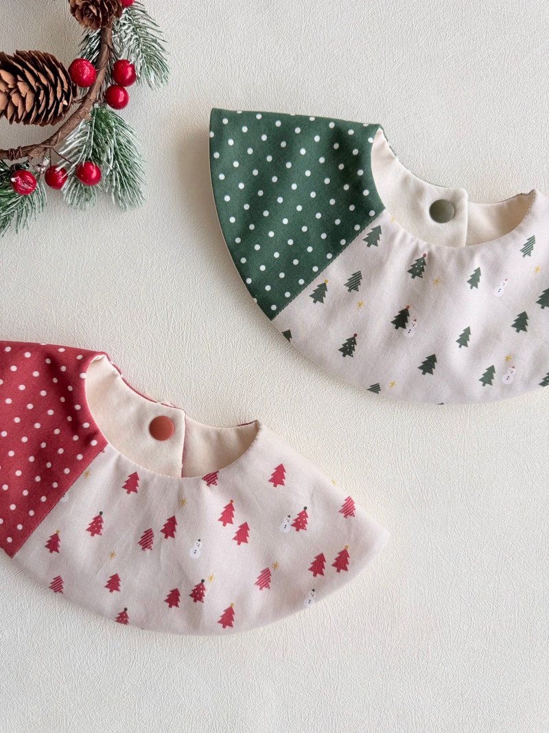 Tanpopo 手作寶寶小物 | 雪人小樹聖誕圍兜 - 圍兜/口水巾 - 棉．麻 紅色
