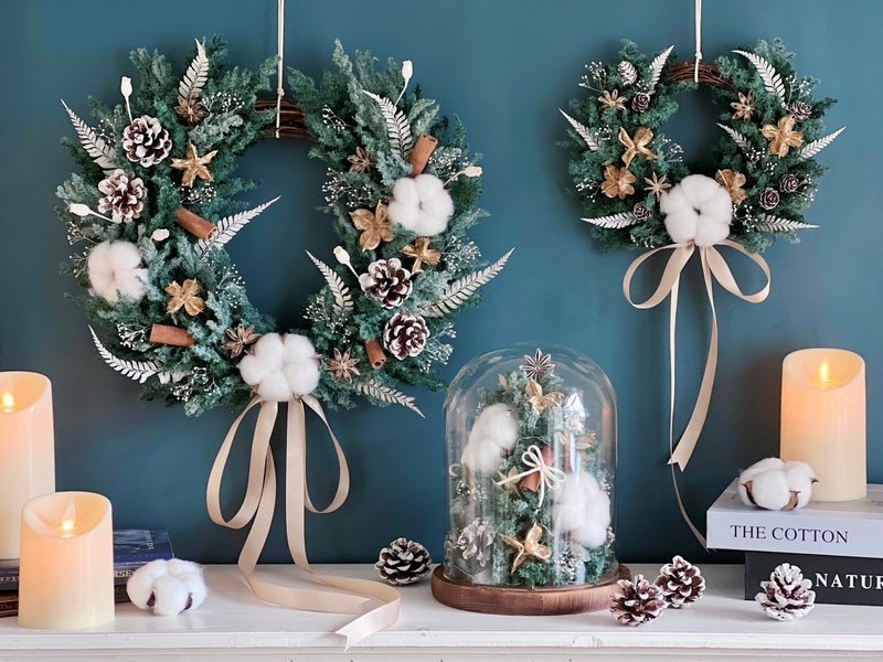 [Material package] Snow Country Series‧Eternal cedar small wreath/large wreath/Christmas tree night light - Dried Flowers & Bouquets - Plants & Flowers Green