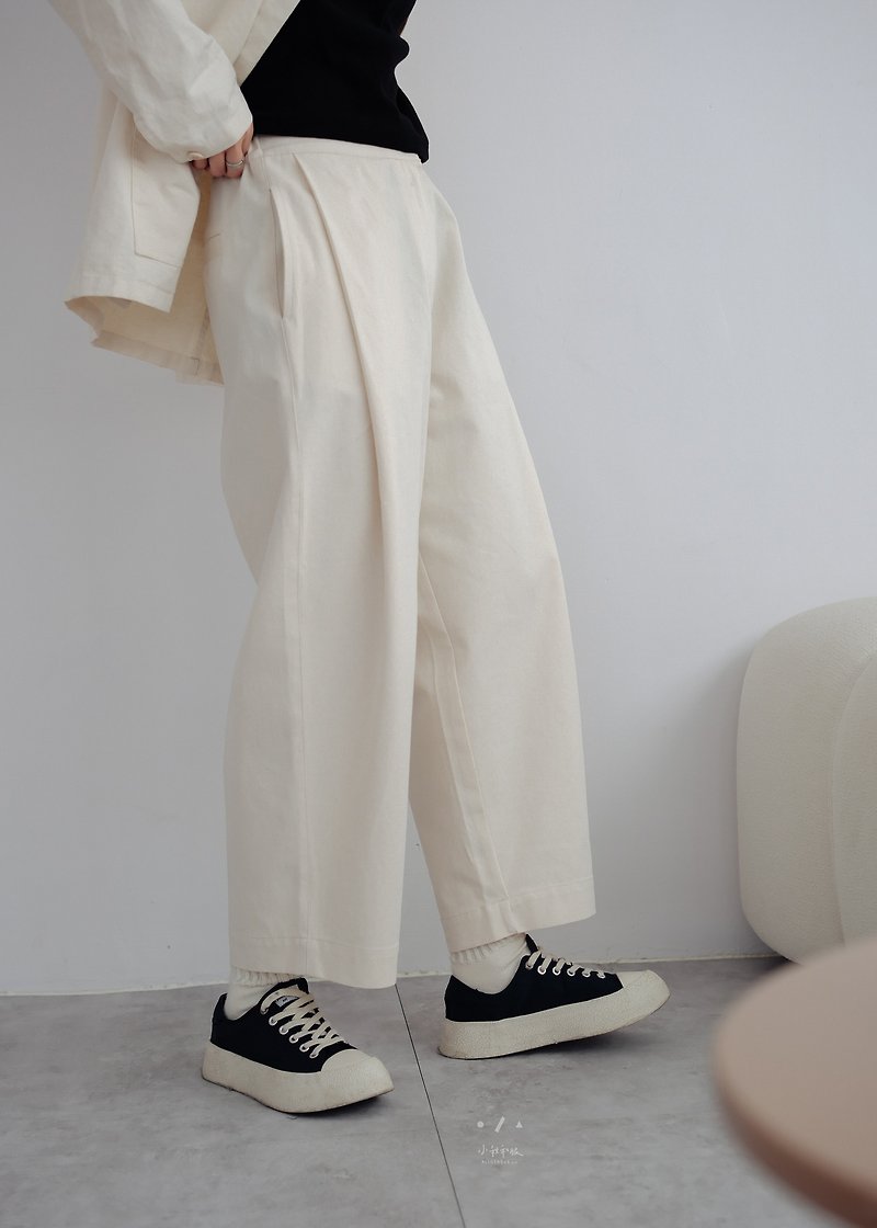 Personally customized LABO Japanese style cocoon pants suit - 2 colors - embryonic rice - กางเกงขายาว - ผ้าฝ้าย/ผ้าลินิน ขาว