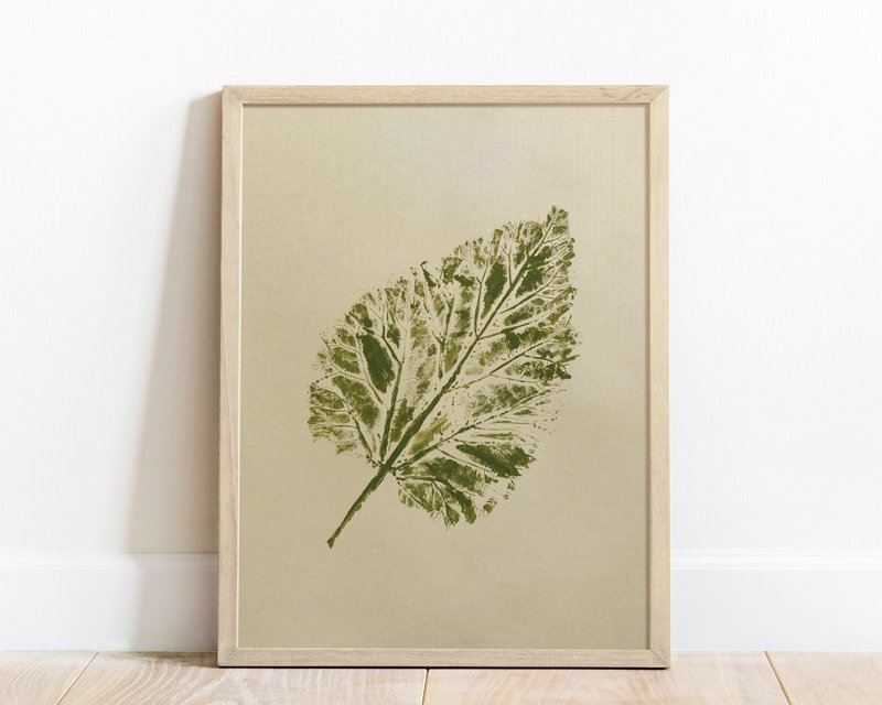 N1 Monotype print Green vintage textured leaf plant wall art Original artwork - Posters - Paper Green