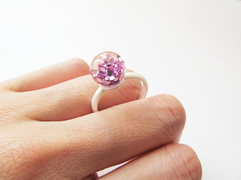 ＊Rosy Garden＊淡紫色亮片流動水晶玻璃球戒指 - 戒指 - 玻璃 紫色