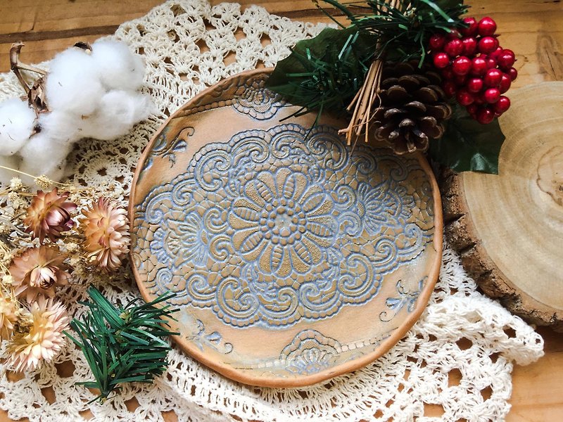 + Christmas limited + hand-pressed Christmas cookie tray - เครื่องครัว - ดินเผา 