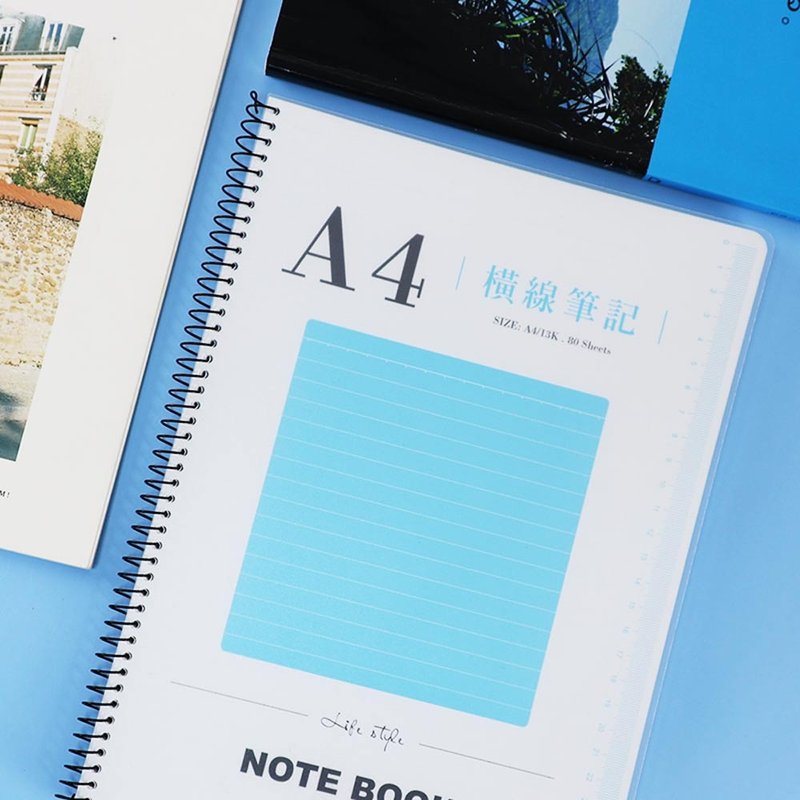 Chuyu A4/13K circle-mounted transparent PP notes (horizontal lines)/thickened/notepad/coil notes-80 sheets - สมุดบันทึก/สมุดปฏิทิน - กระดาษ หลากหลายสี