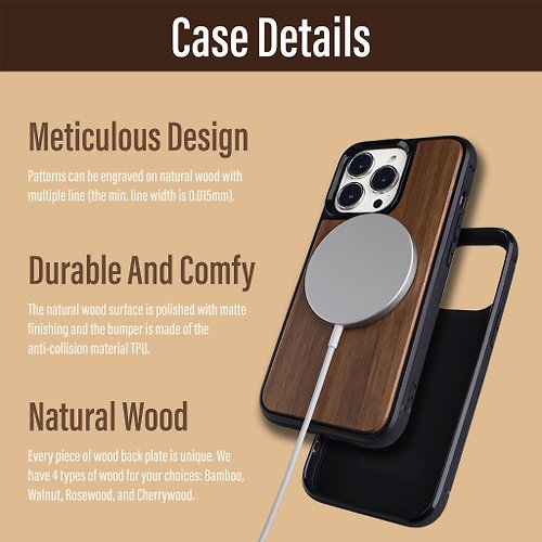 iPhone 13,13 Pro、max、12レーザー彫刻された天然木携帯電話ケース